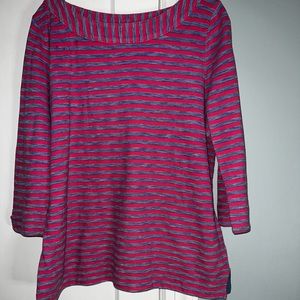 Talbots Pink and Blue Striped Boatneck Top